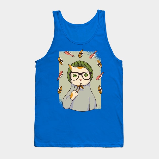 Hipster Cat Sushi Tank Top by HiFi Tees